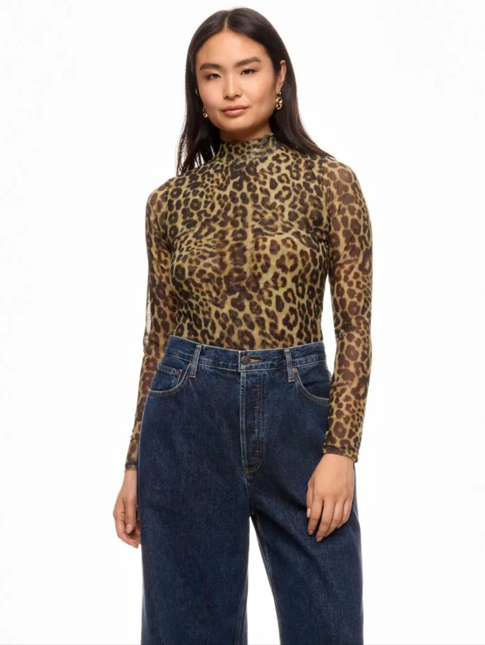 Ronny Kobo Leopard Print Mesh Top Size M